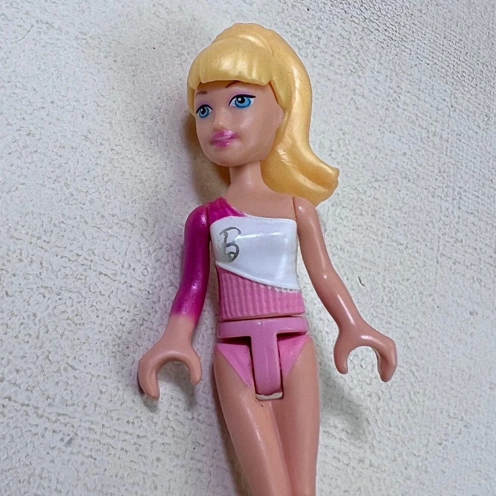 Mega Bloks Barbie Mini Figure Pink Gymnastics Leotard Blonde Hair Small Doll